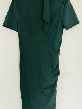 Forest Green 50’s Style Midi Sheath Dress with Neck Tie Detail